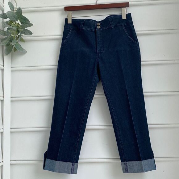 NYDJ Tummy Tuck Technology Cropped‎ Mid -Rise Stretch Jeans Cuffed Size 6 - Picture 1 of 14